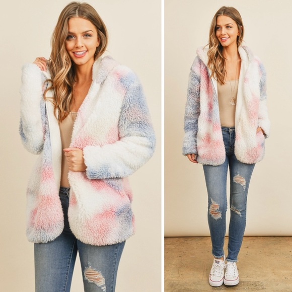 Tie dye plush soft teddy hooded jacket - Picture 8 of 10